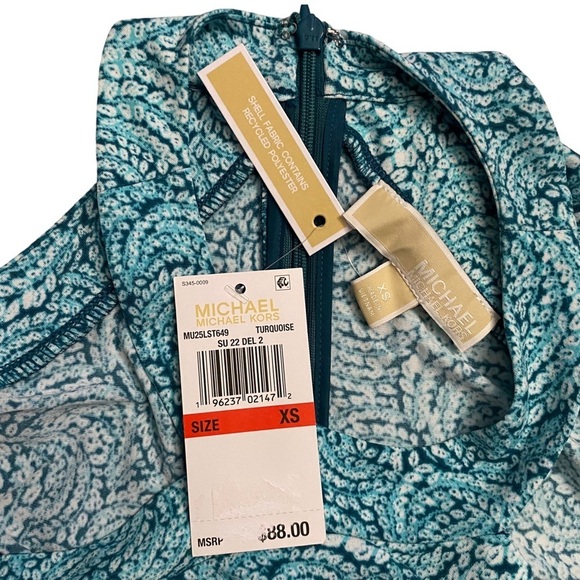 Michael Michael Kors Cold Shoulder Ruffled Halter Turquoise White Top XS - Picture 5 of 16